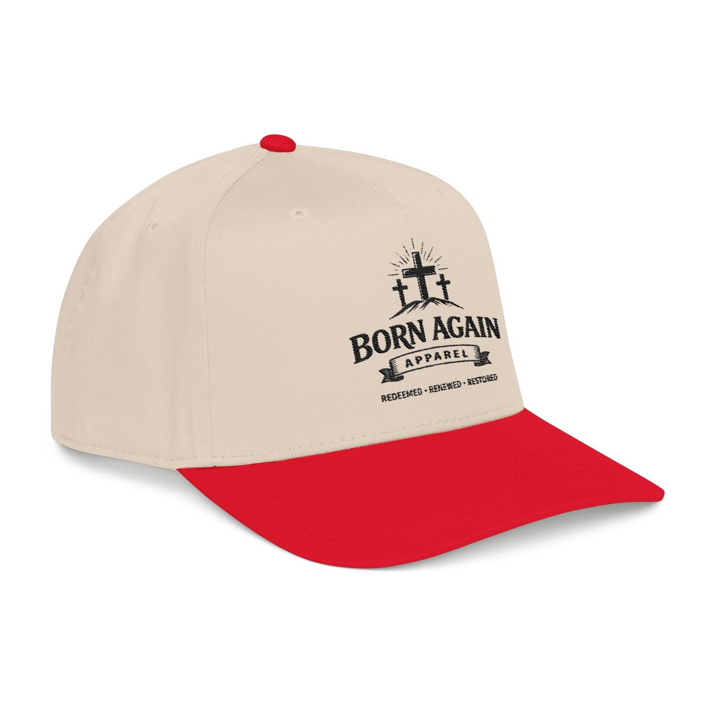 Born Again Embroidered Baseball Cap — Christian Faith Hat (Redeemed, Renewed, Restored)
