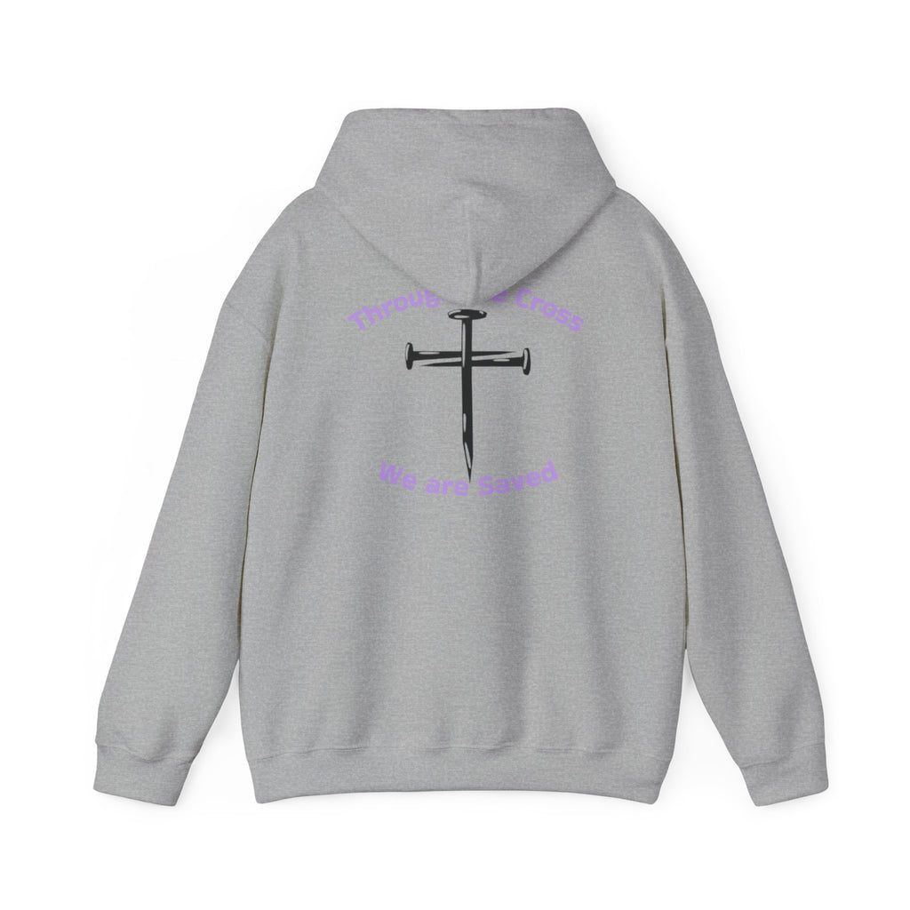Born Again Cross Hoodie — "Born Again" Floral Front & "Through a Cross We are Saved" Back Christian Pullover