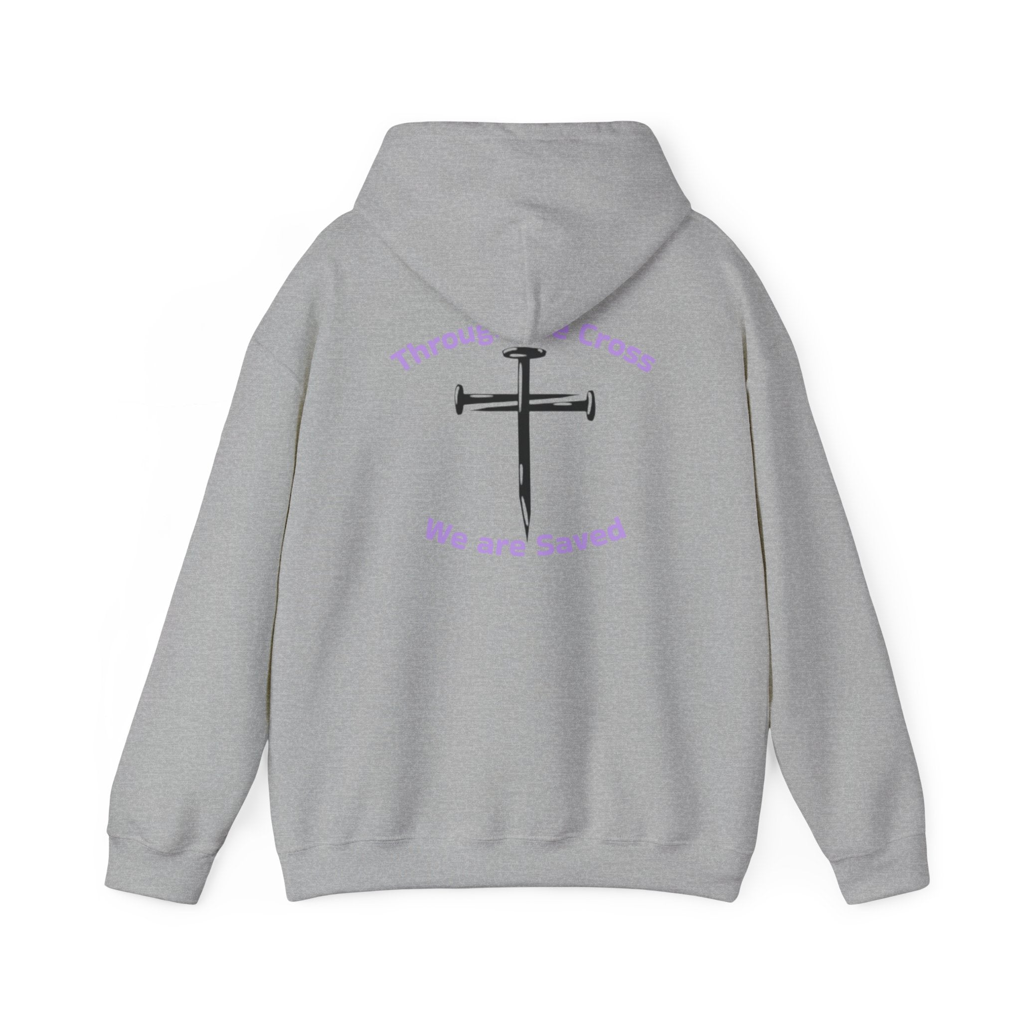 Born Again Cross Hoodie — "Born Again" Floral Front & "Through a Cross We are Saved" Back Christian Pullover