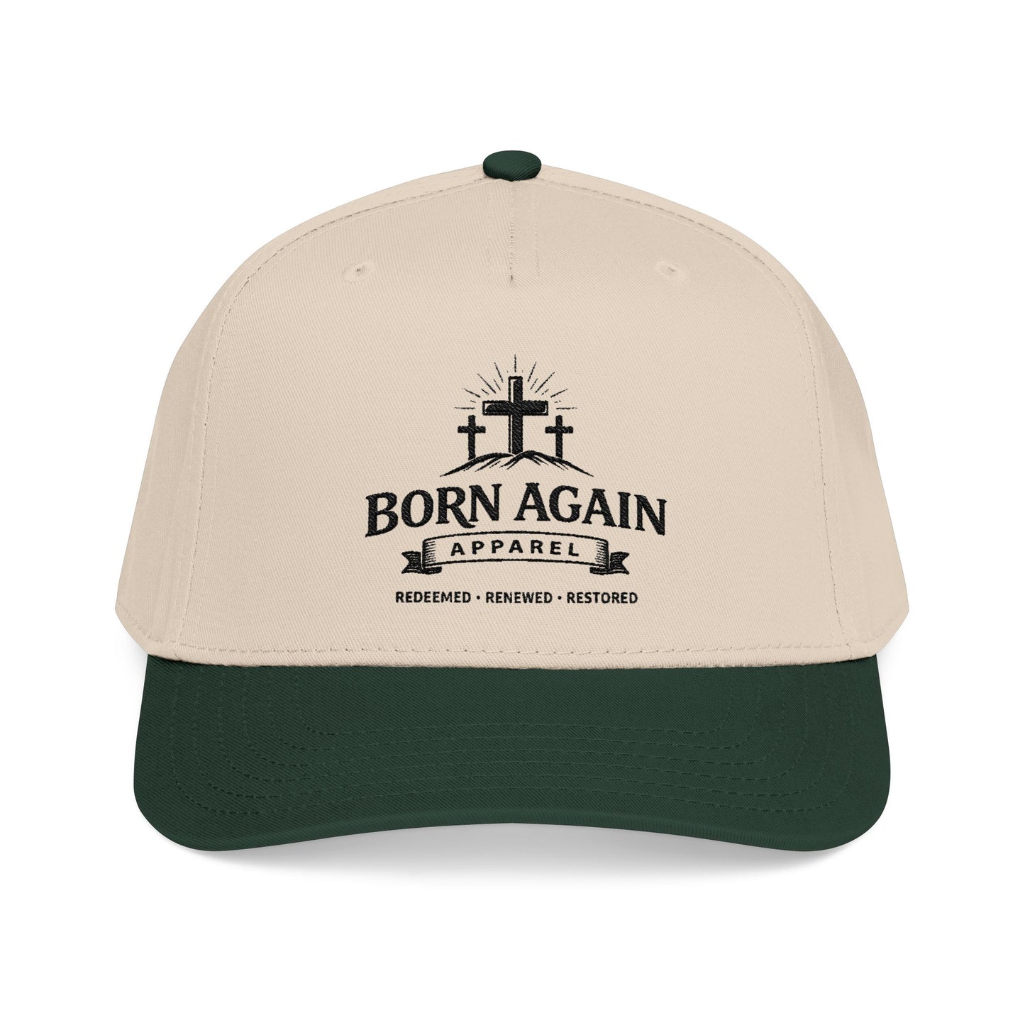 Born Again Embroidered Baseball Cap — Christian Faith Hat (Redeemed, Renewed, Restored)