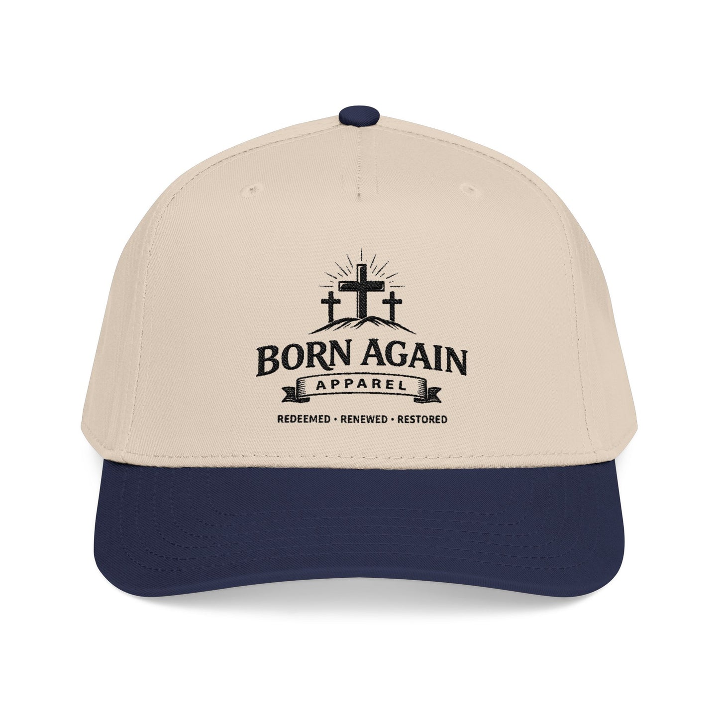 Born Again Embroidered Baseball Cap — Christian Faith Hat (Redeemed, Renewed, Restored)