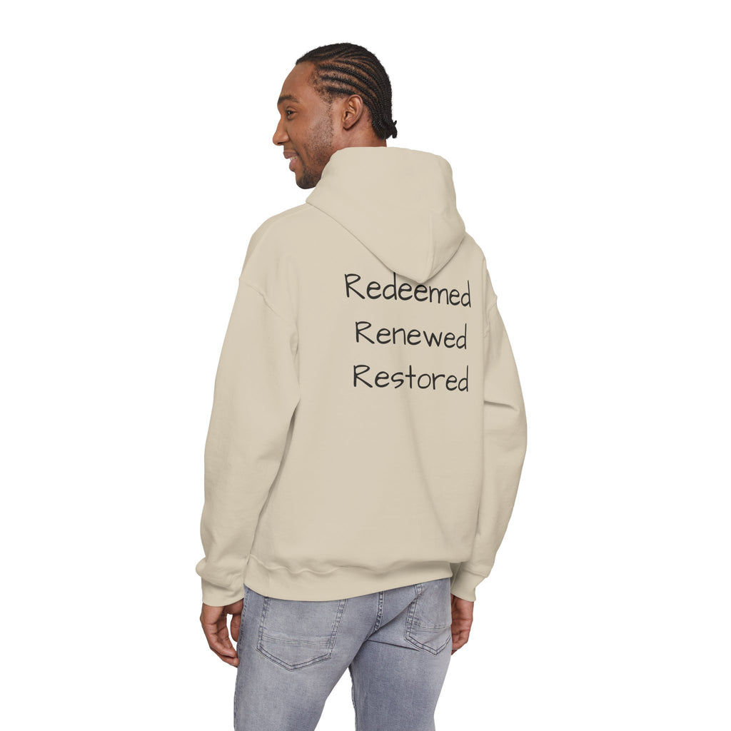 Born Again Hoodie — "Redeemed, Renewed, Restored"