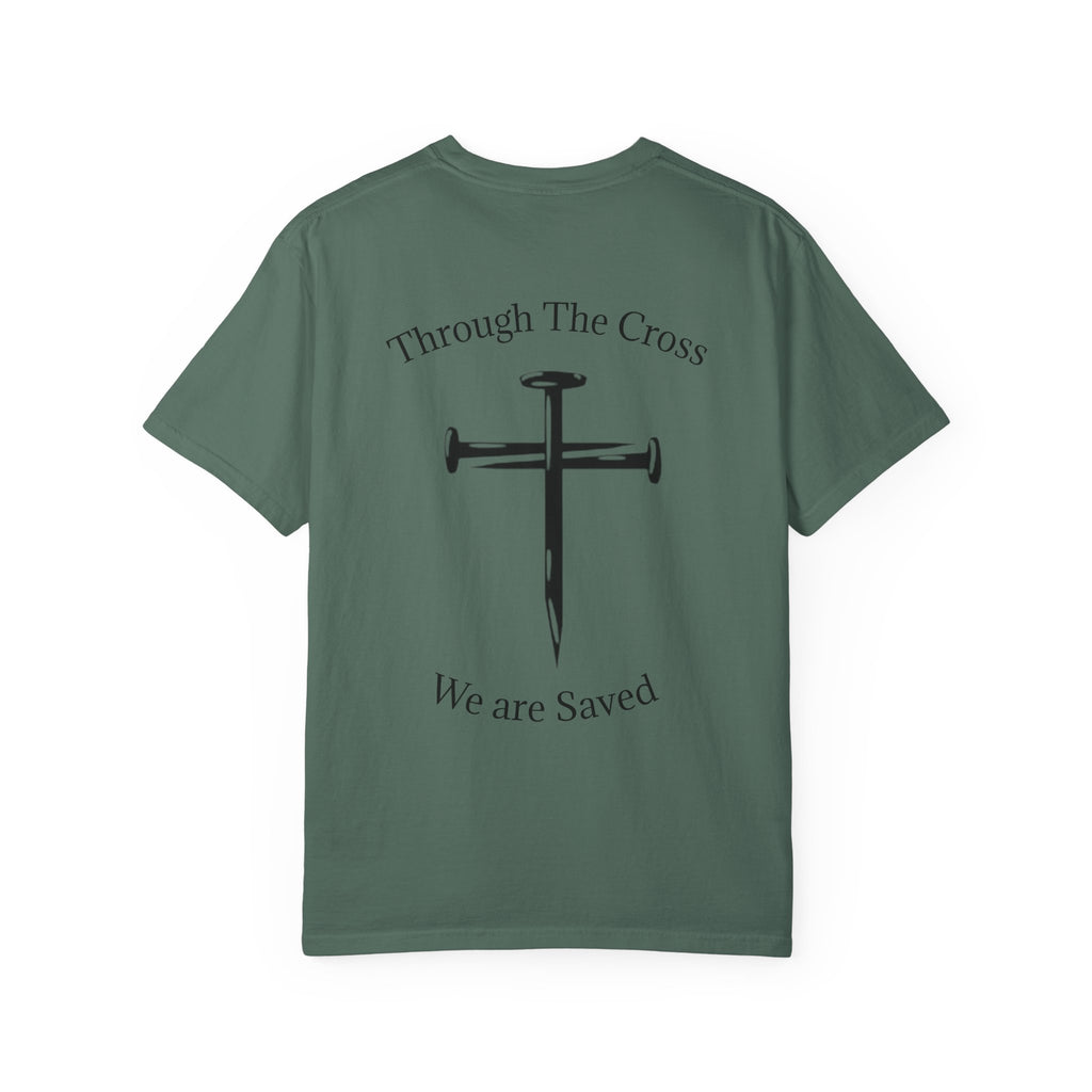 Born Again Christian T-Shirt — "Born Again" Front, Nail Cross Back (We Are Saved)