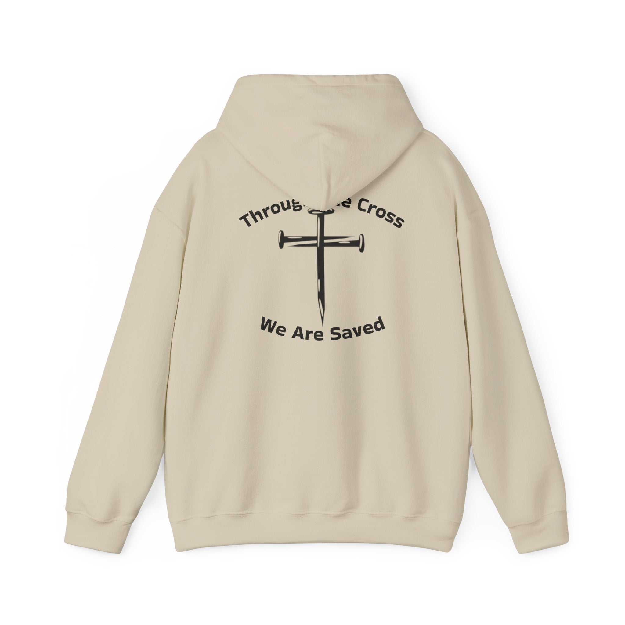 Born Again Cross Hoodie — "Born Again" Floral Front & "Through a Cross We are Saved" Back Christian Pullover