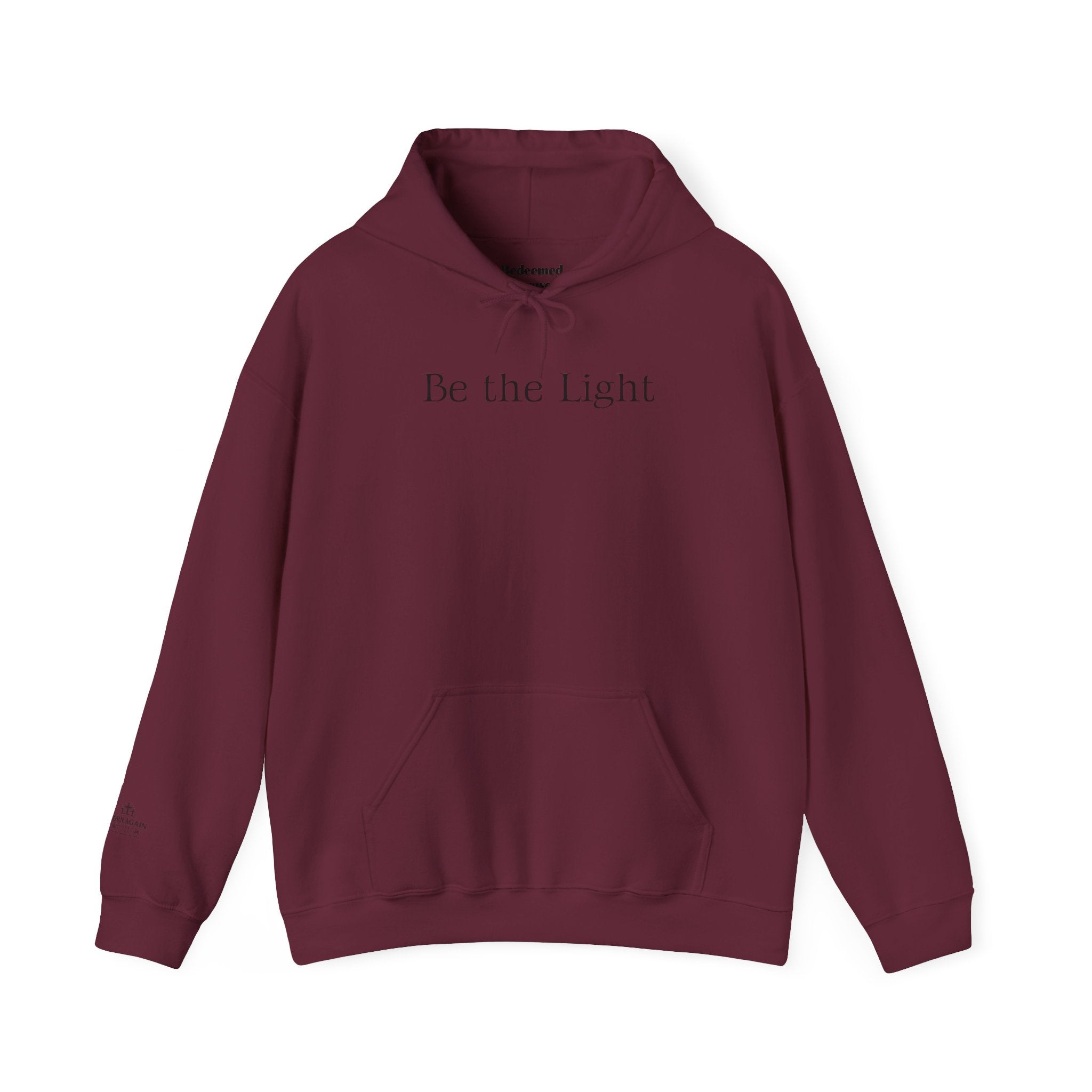 Be the Light Hoodie — Inspirational White Graphic Hoodie with Lighthouse Back Design