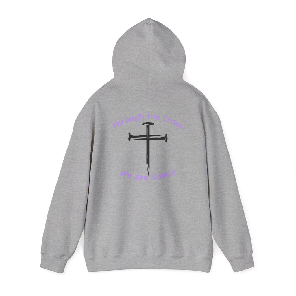 Born Again Cross Hoodie — "Born Again" Floral Front & "Through a Cross We are Saved" Back Christian Pullover