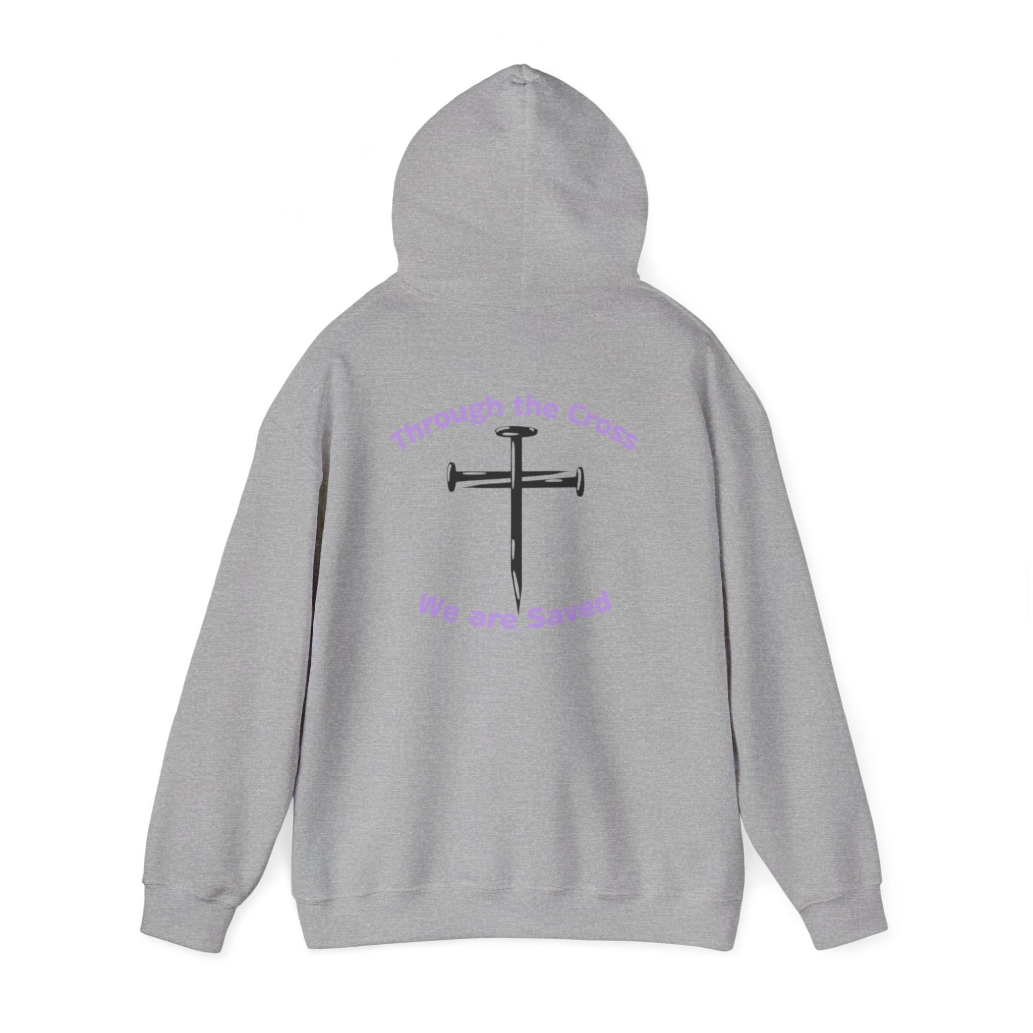 Born Again Cross Hoodie — "Born Again" Floral Front & "Through a Cross We are Saved" Back Christian Pullover