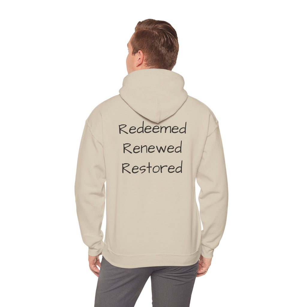 Born Again Hoodie — "Redeemed, Renewed, Restored"