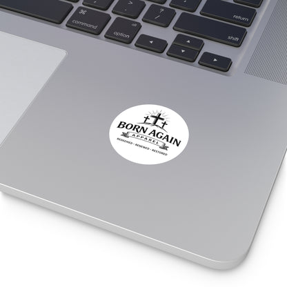 Born Again Round Vinyl Sticker — Christian Cross Logo, "Redeemed • Renewed • Restored"