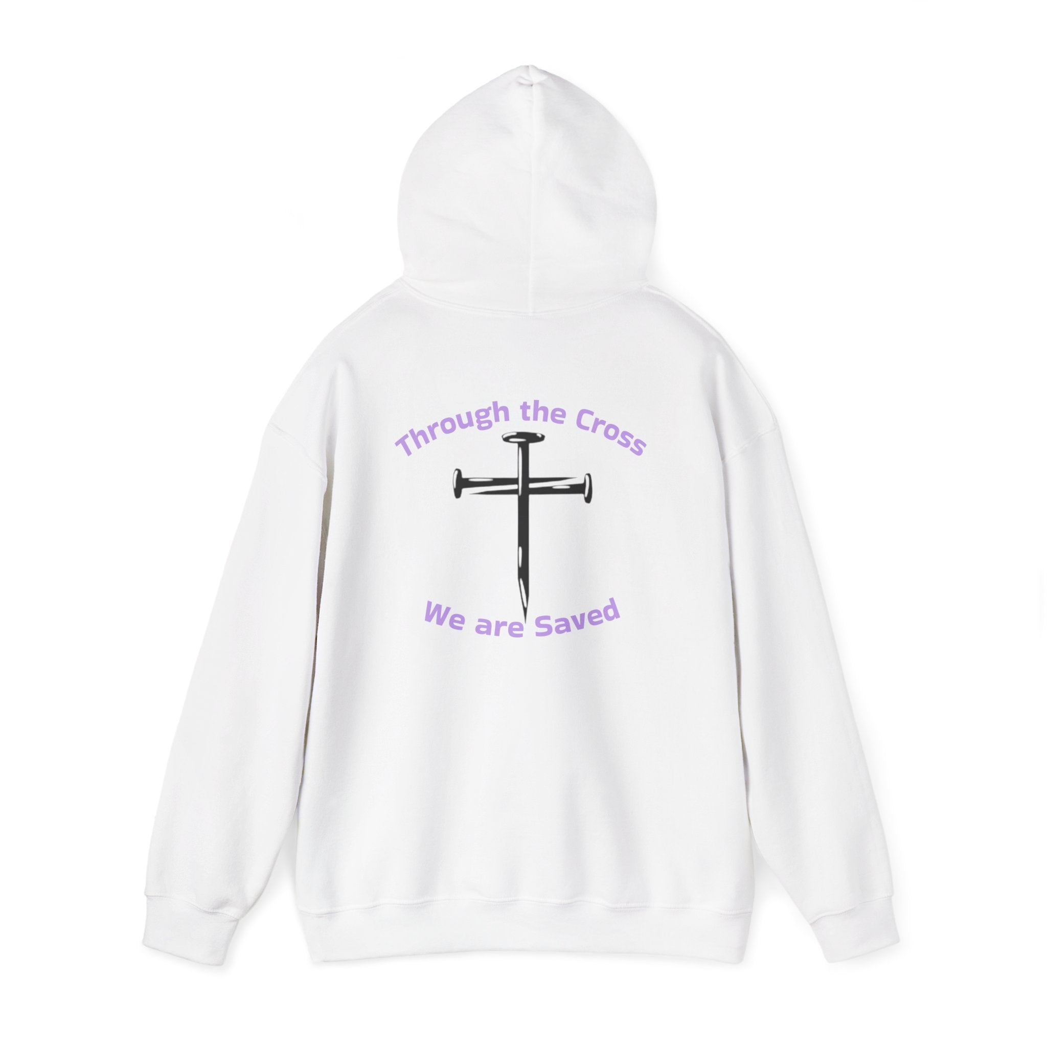 Born Again Cross Hoodie — "Born Again" Floral Front & "Through a Cross We are Saved" Back Christian Pullover