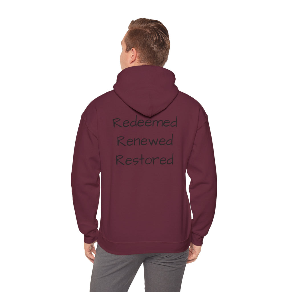 Born Again Hoodie — "Redeemed, Renewed, Restored"