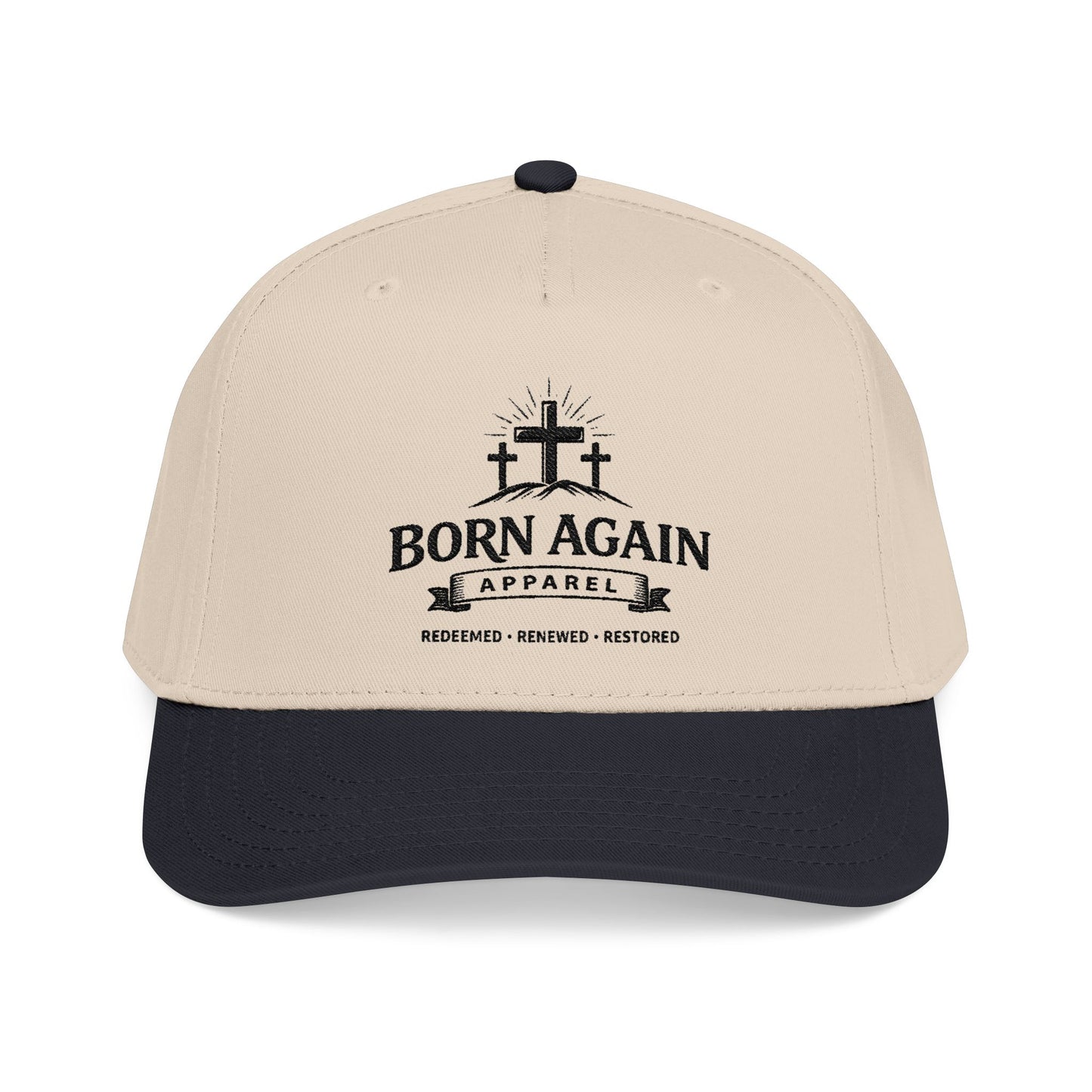 Born Again Embroidered Baseball Cap — Christian Faith Hat (Redeemed, Renewed, Restored)