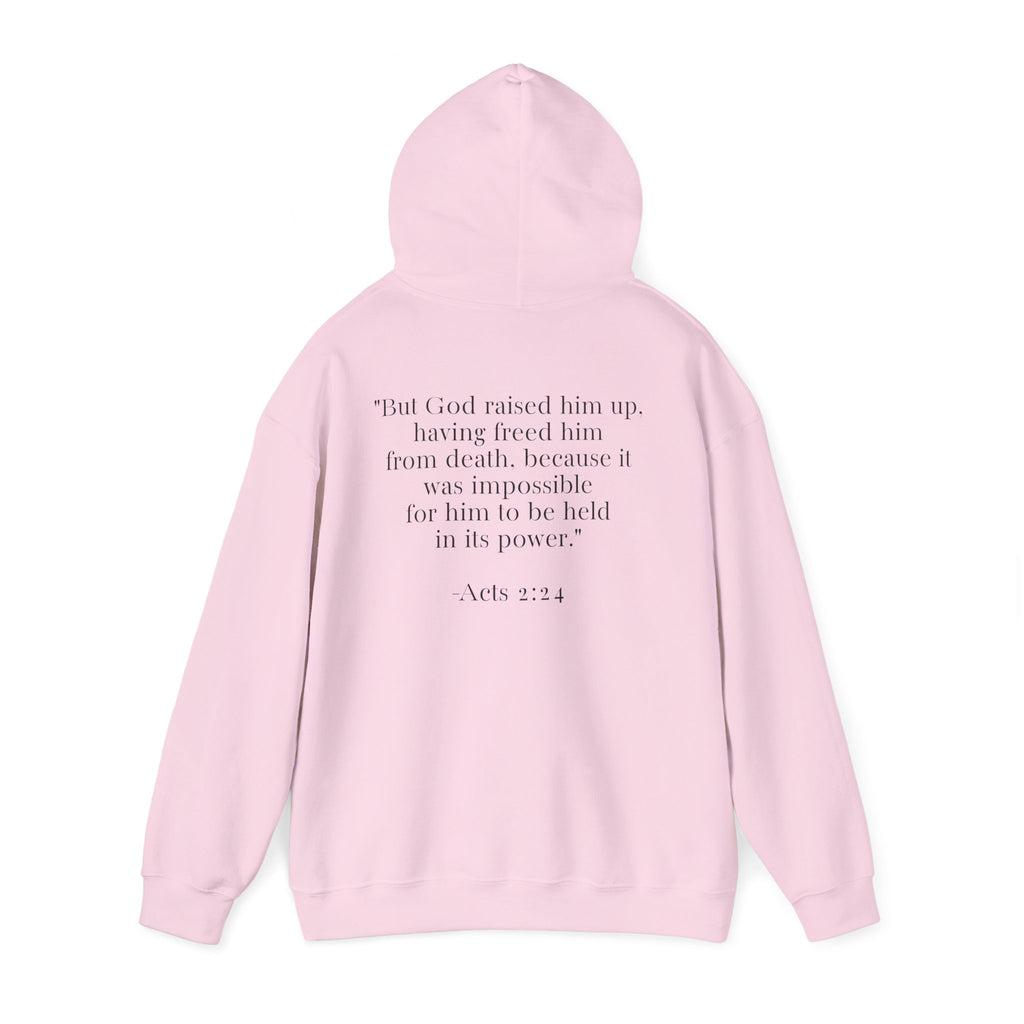Born Again Floral Hoodie — Christian Faith Scripture Sweatshirt (Acts 2:24)