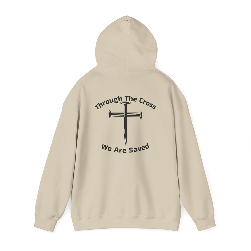 Born Again Cross Hoodie — "Born Again" Floral Front & "Through a Cross We are Saved" Back Christian Pullover