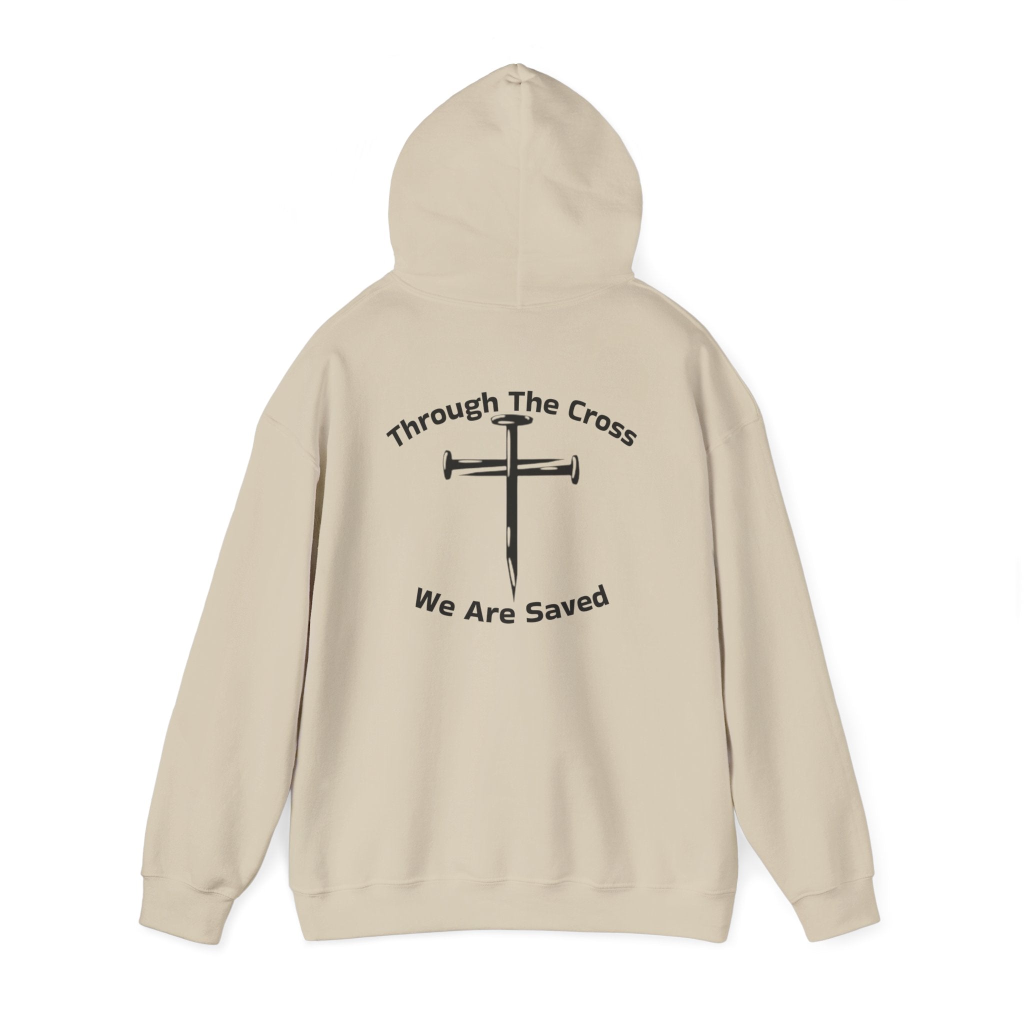 Born Again Cross Hoodie — "Born Again" Floral Front & "Through a Cross We are Saved" Back Christian Pullover