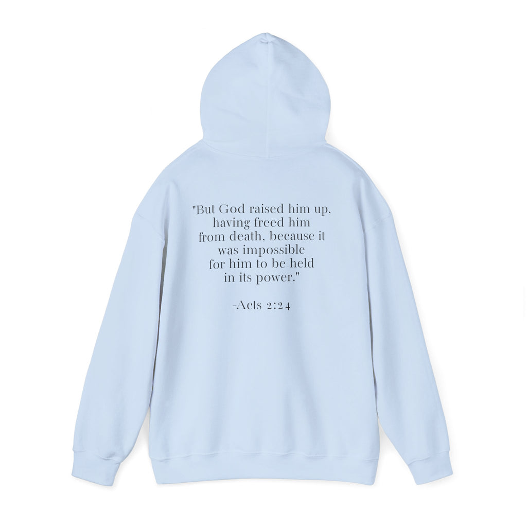 Born Again Floral Hoodie — Christian Faith Scripture Sweatshirt (Acts 2:24)