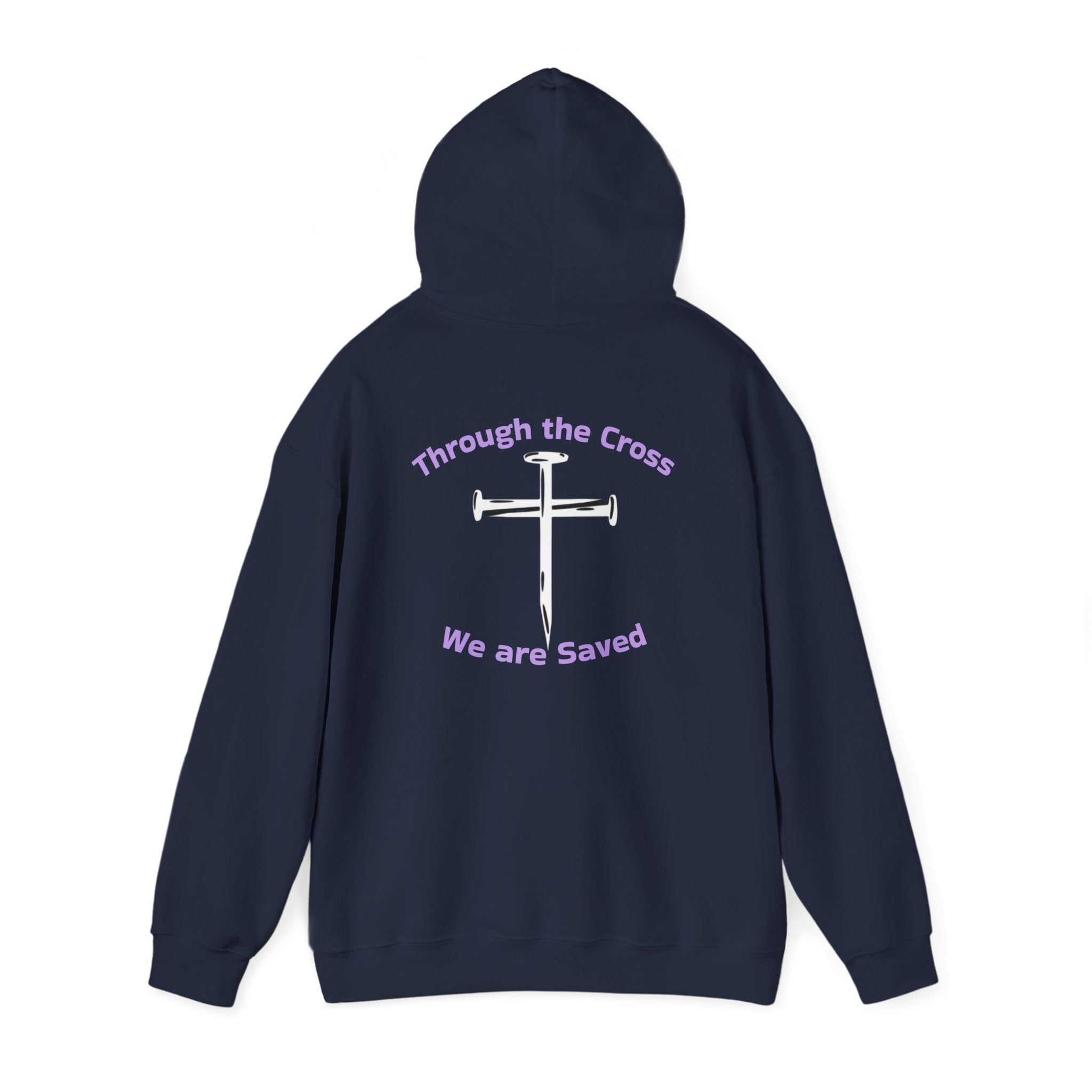 Born Again Cross Hoodie — "Born Again" Floral Front & "Through a Cross We are Saved" Back Christian Pullover